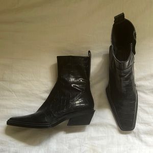 Zara Black Boots - Crocodile Patent - Size 40